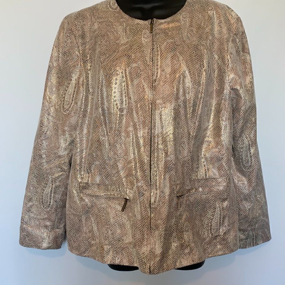 Kim Rogers Metallic Animal Print Full Zipper Blazer size large